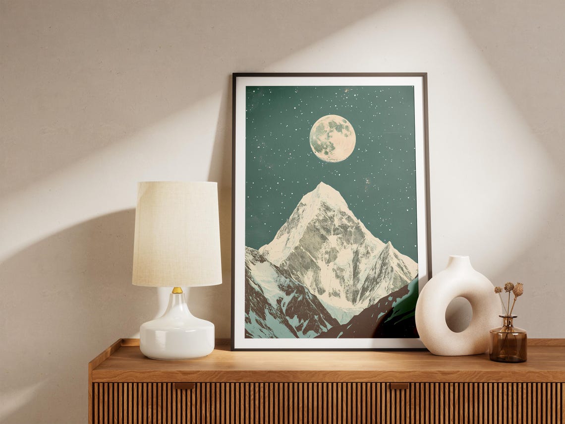 Sagarmatha National Park Moon Over Snowy Everest Peak Night Poster - Image 4