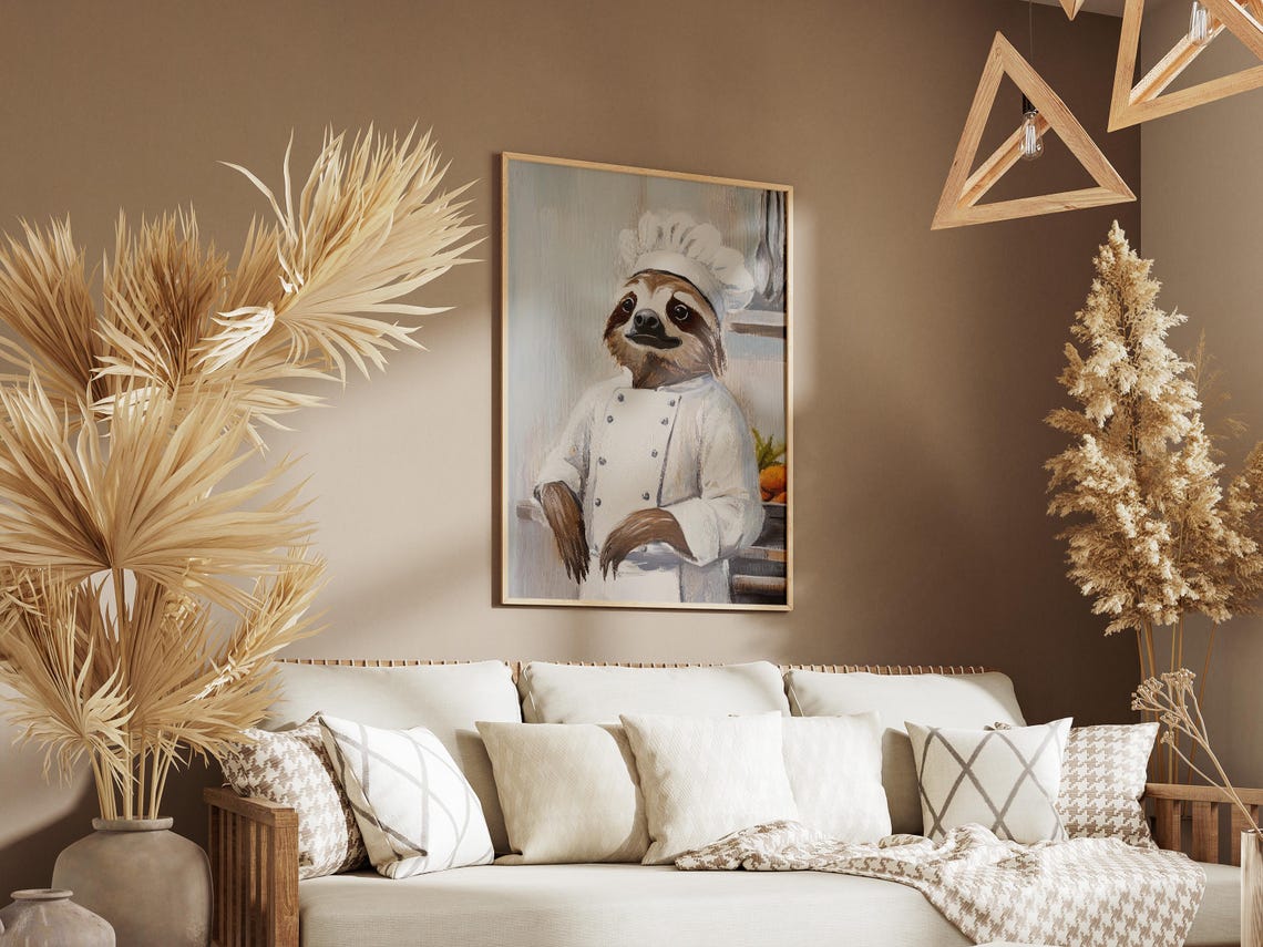 Sloth Chef Painting Whimsical Animal Kitchen Wall Decor Poster - Image 3