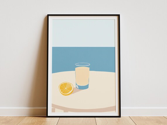 Lemonade Glass By The Sea Minimalist Summer Kitchen Sunny Poster