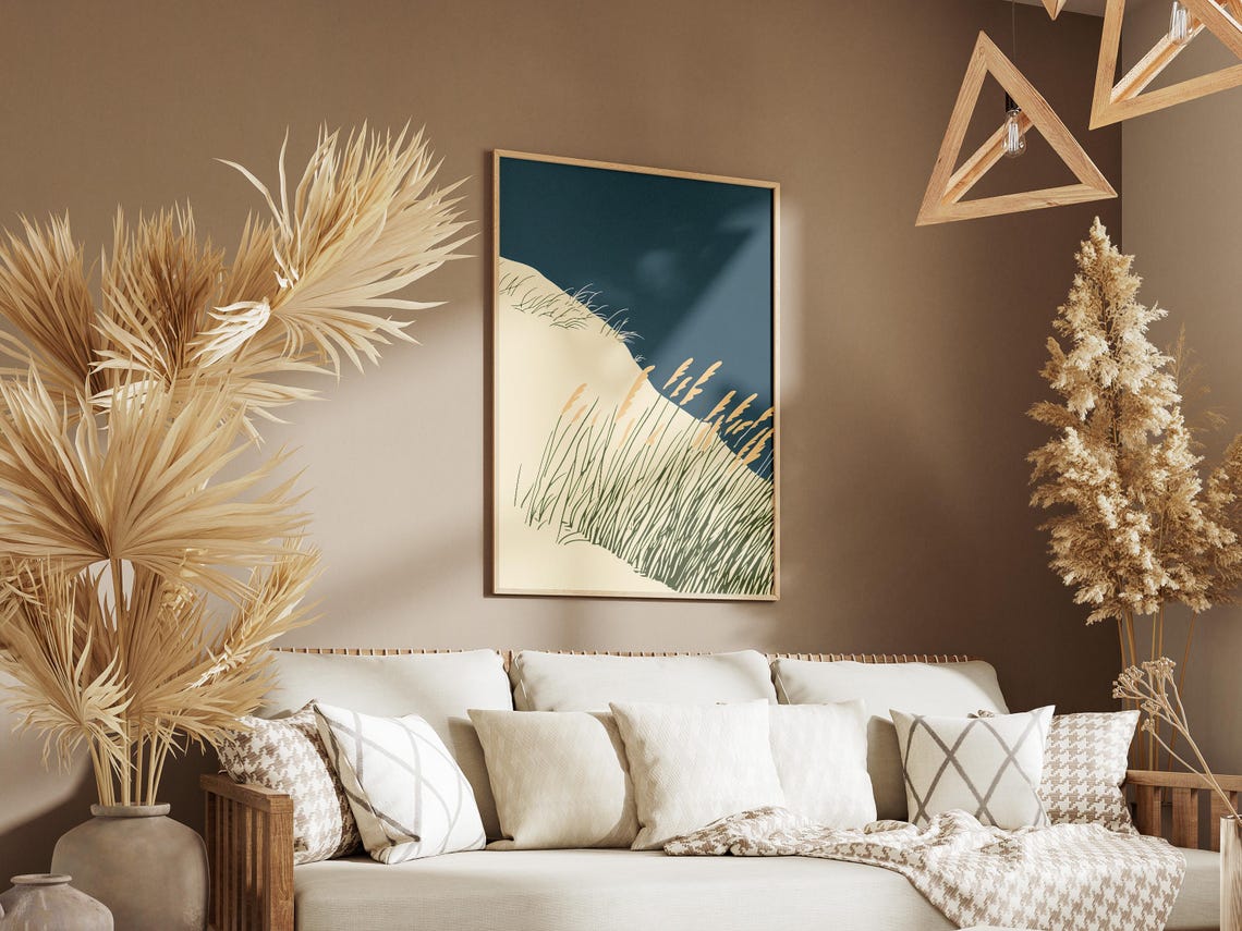 Dune Grasses on a Sandy Ridge Against a Deep Teal Sky Poster - Image 3