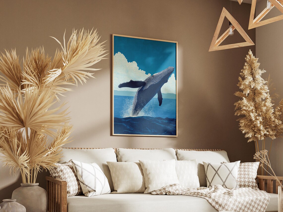 Humpback Whale Breaching Art Print Hawaiian Decor Ocean Coastal Wall Poster Nautical Home Lover Gift - Image 3