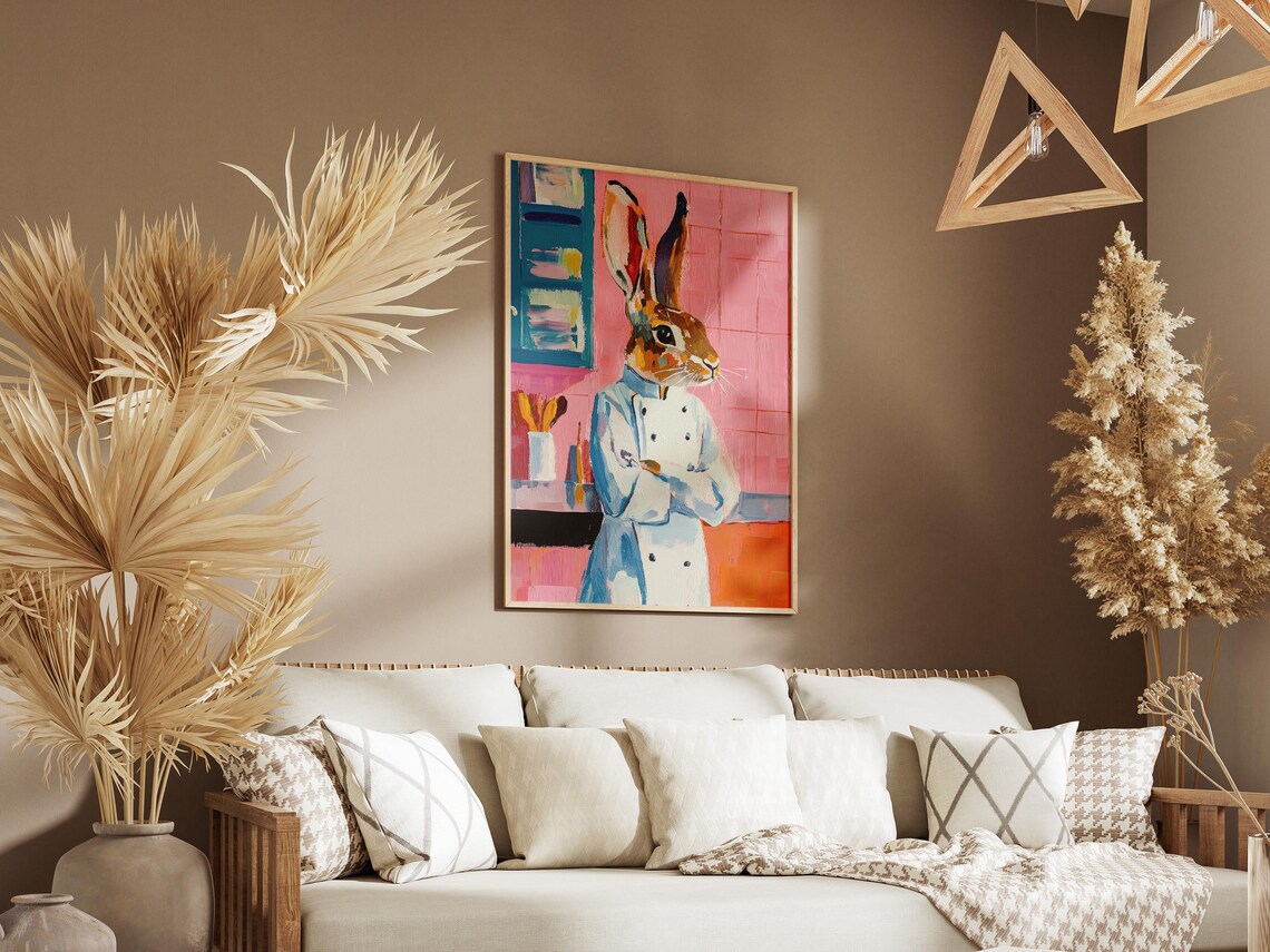 Funny Rabbit Chef In White Coat Standing In Pink Kitchen Poster - Image 3