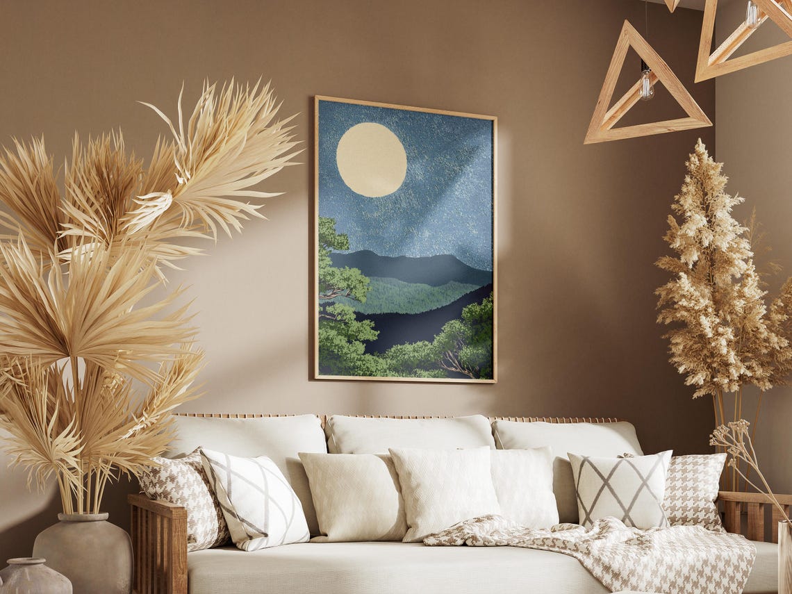 Shenandoah Full Moon Over Blue Mountain Ridges Night Art Poster - Image 3