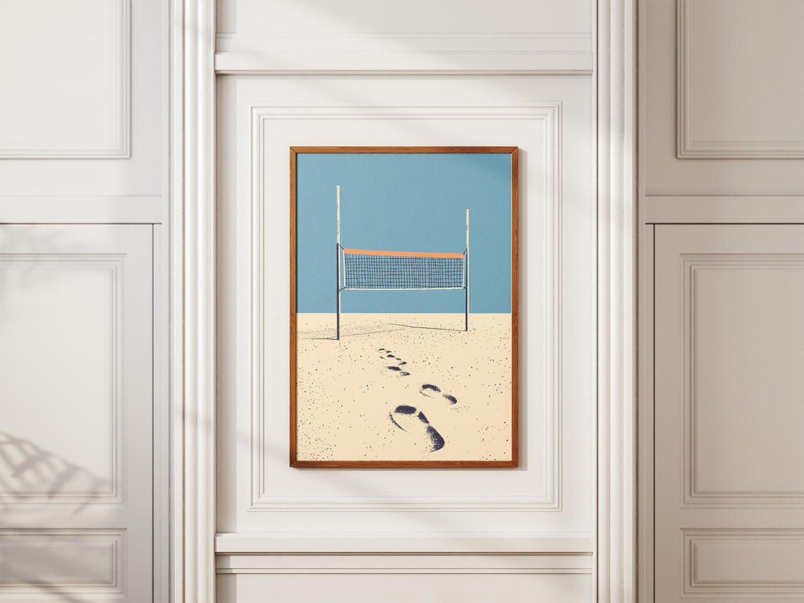 Beach Volleyball Net Sandy Footsteps Minimalist Coastal Summer Poster - Image 2