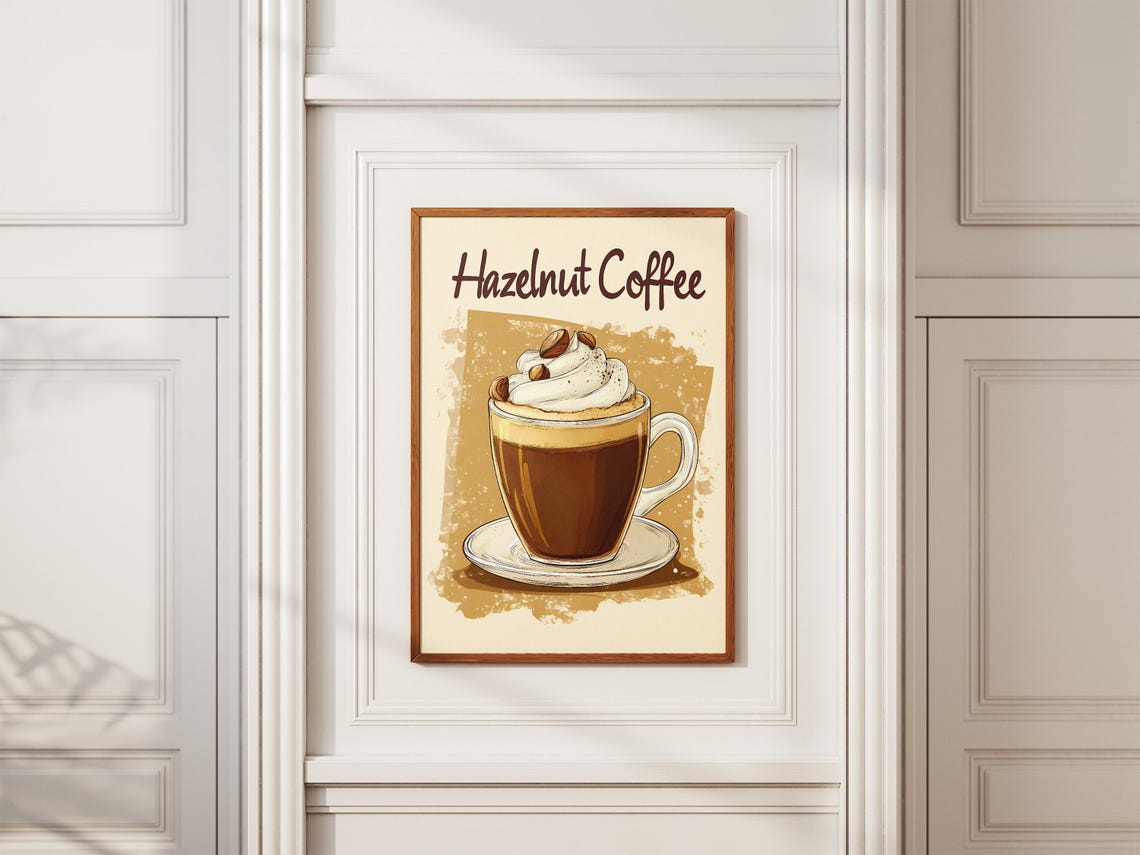 Hazelnut Coffee Whipped Cream Glass Mug Retro Cafe Menu Poster - Image 2