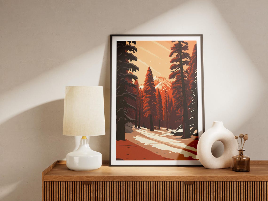 Snowy Sequoia Forest With Towering Redwood Pines Vintage Poster - Image 5