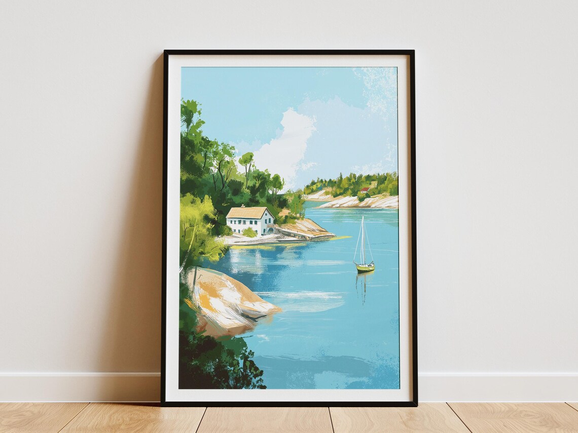Stockholm Archipelago Sailboat Bay Scandinavian Travel Poster