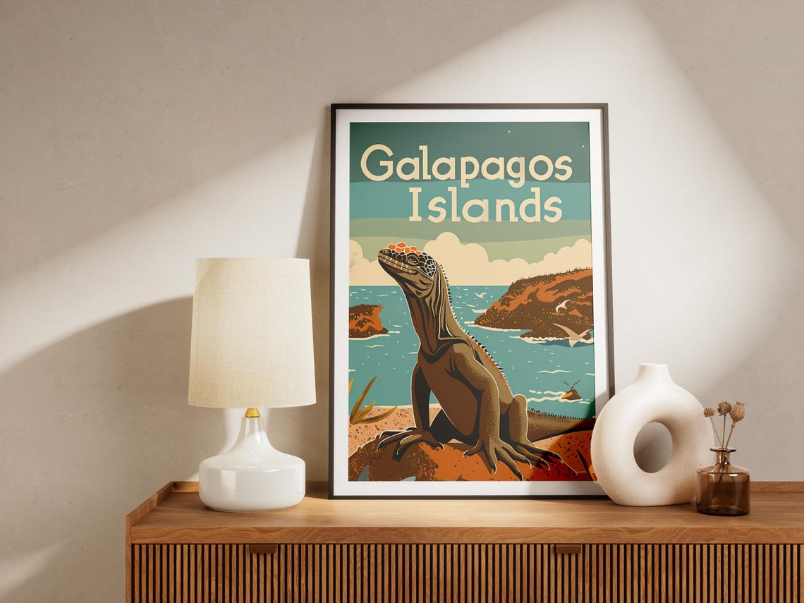 Galapagos Islands Ecuador Illustration Vintage Travel Poster Art Print Wall Decor - Image 2