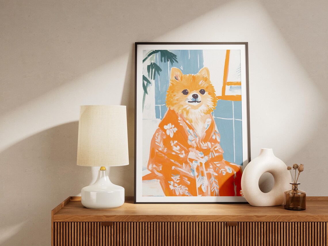Pomeranian Orange Floral Robe Spa Portrait Cute Dog Art Poster - Image 4