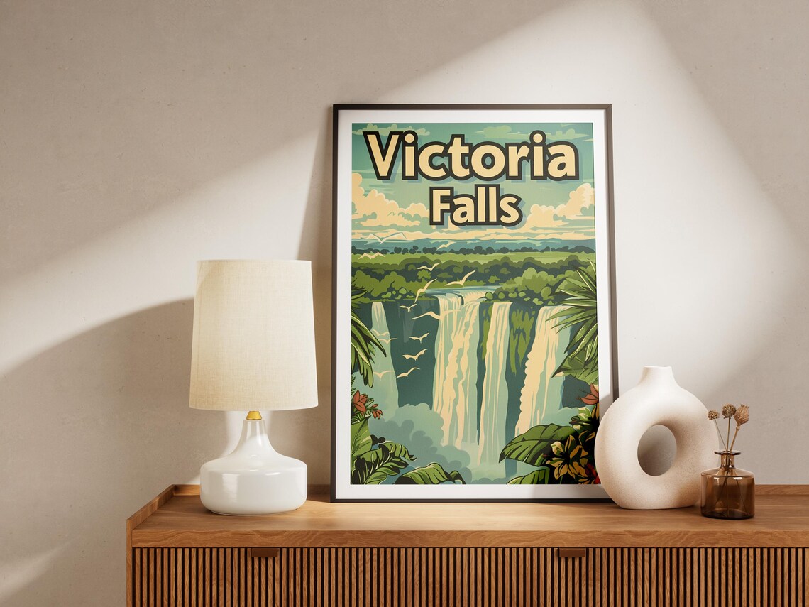 Victoria Falls Lush Tropical Waterfall Vintage Travel Poster - Image 2