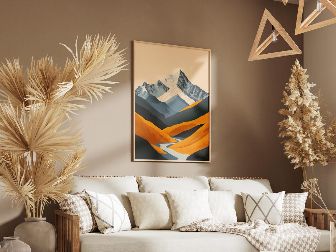 Altai Mountains Golden Amber Hills Snow Peak River Valley Poster - Image 3