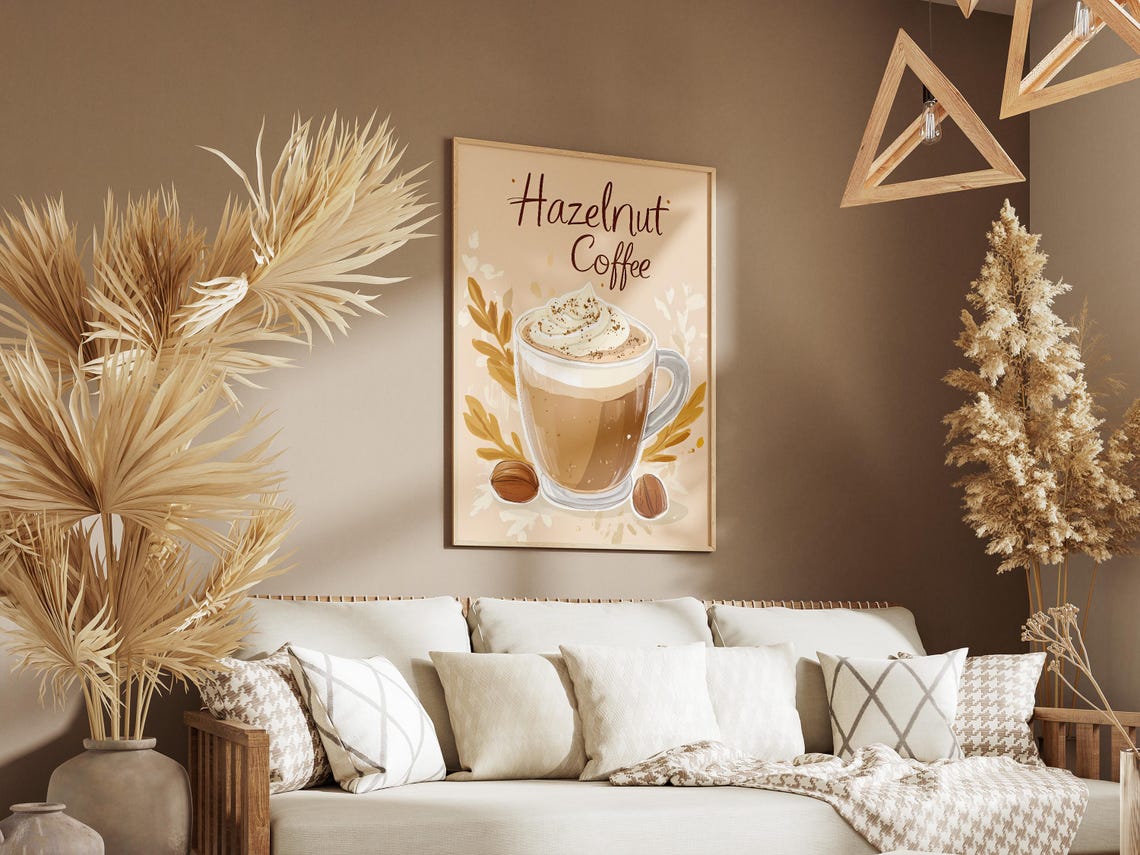 Hazelnut Coffee Whipped Cream Nutty Cozy Cafe Illustration Poster - Image 3