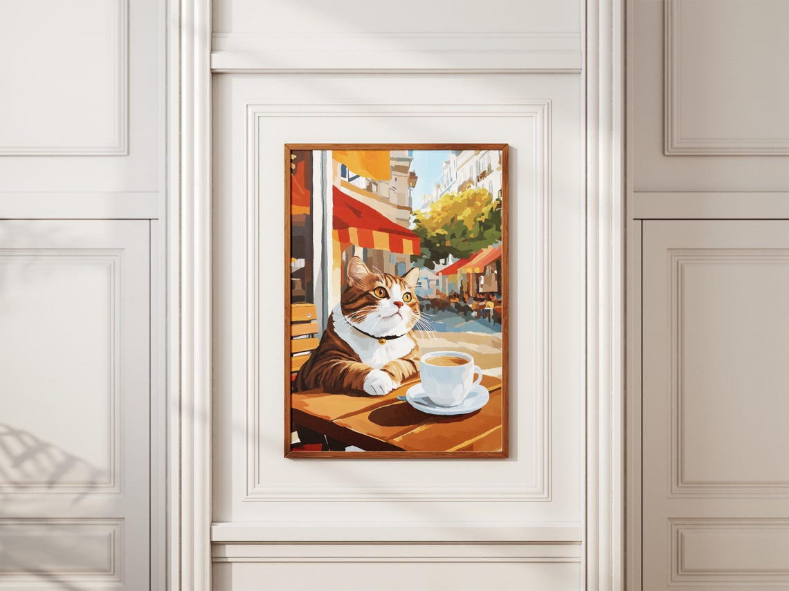 Tabby Cat With Bell Collar At A Parisian Cafe Terrace Poster - Image 2