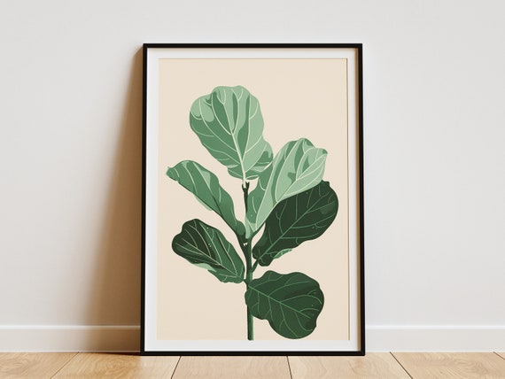 Minimalist Fiddle Leaf Fig Poster Green Leaf Plant Wall Art Boho Home Decor Modern Botanical Print