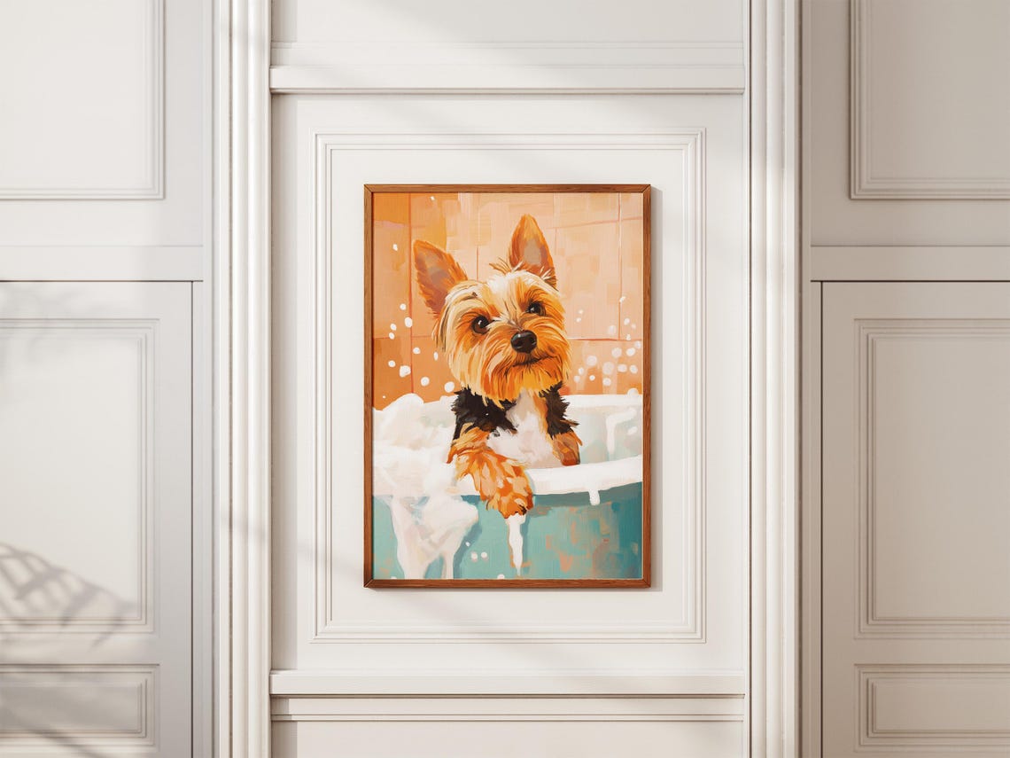 Yorkshire Terrier Puppy Bubble Bath Cheerful Painterly Art Poster - Image 2