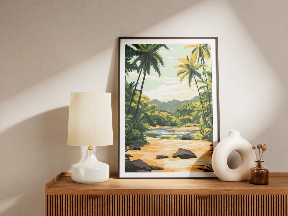 Ujung Kulon Jungle River Palm Trees Sandy Bank Indonesia Poster - Image 5