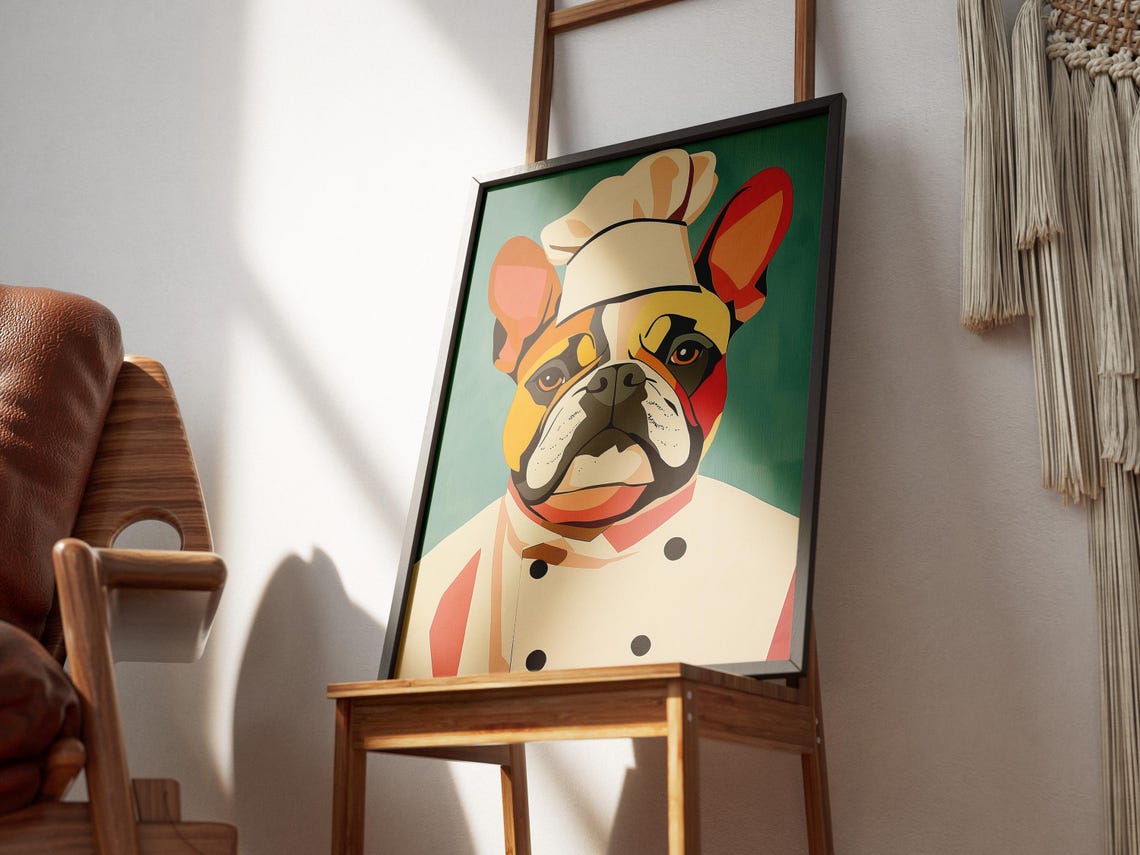 Bulldog Chef Art Print Kitchen Wall Decor Animal Unique Dog Portrait Culinary Whimsical Funny - Image 3