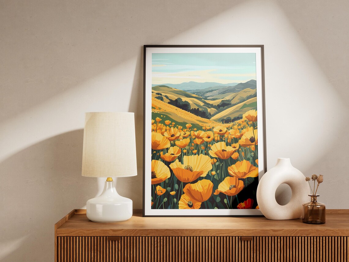 Golden California Poppy Hillside Bloom Spring Meadow Art Poster - Image 5
