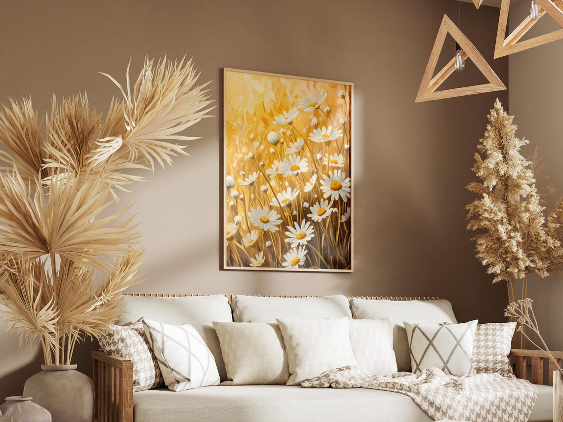 White Chamomile Field Golden Hour Sunlit Daisy Meadow Poster - Image 3
