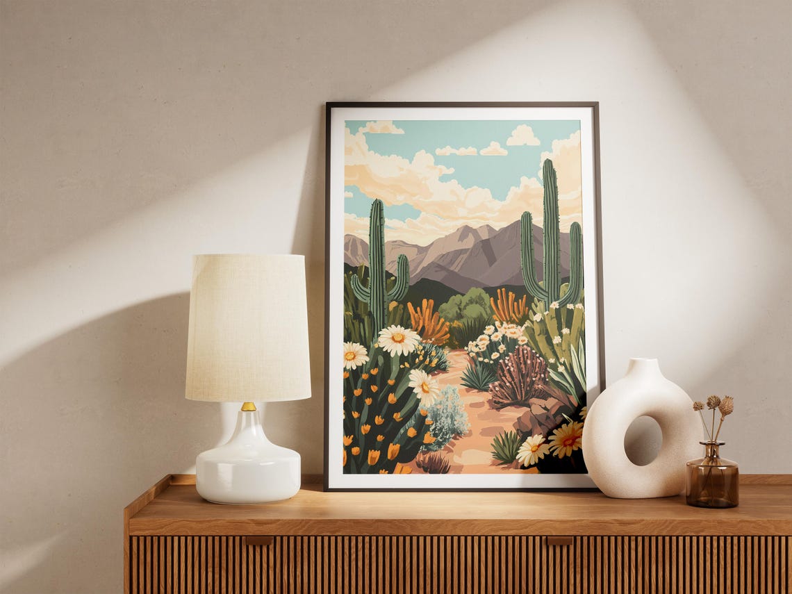 Desert Cactus Saguaro Southwest Landscape Illustration Poster - Image 5