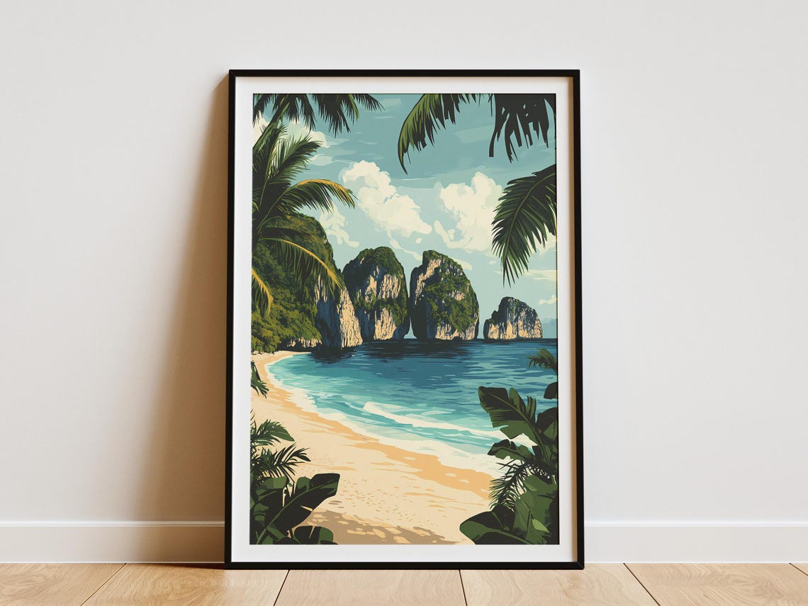 Phi Phi Islands with Limestone Stacks Beach Travel Poster Scenic