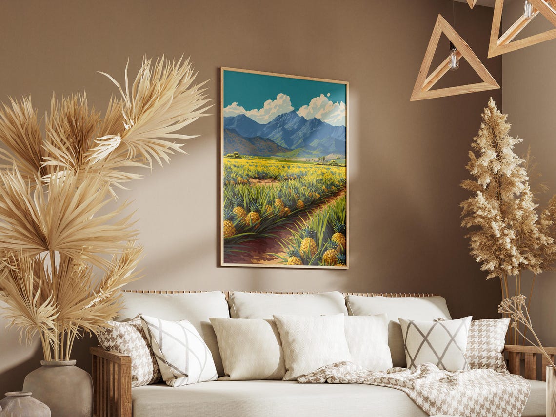 Pineapple Field Mountain Landscape Vintage Travel Style Poster - Image 3