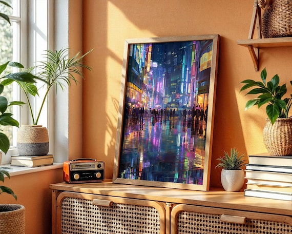 Tokyo Japan Neon City Night Wet Street Colorful Urban Poster
