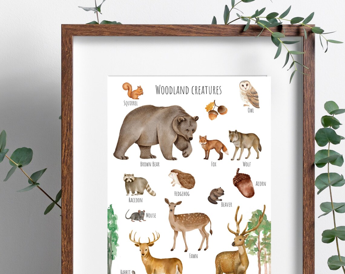 Woodland Creatures Poster, Forest Animal Print