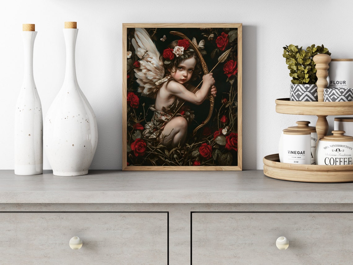 Cupid With Bow And Arrow Red Roses Dark Romantic Valentine Poster - Image 3