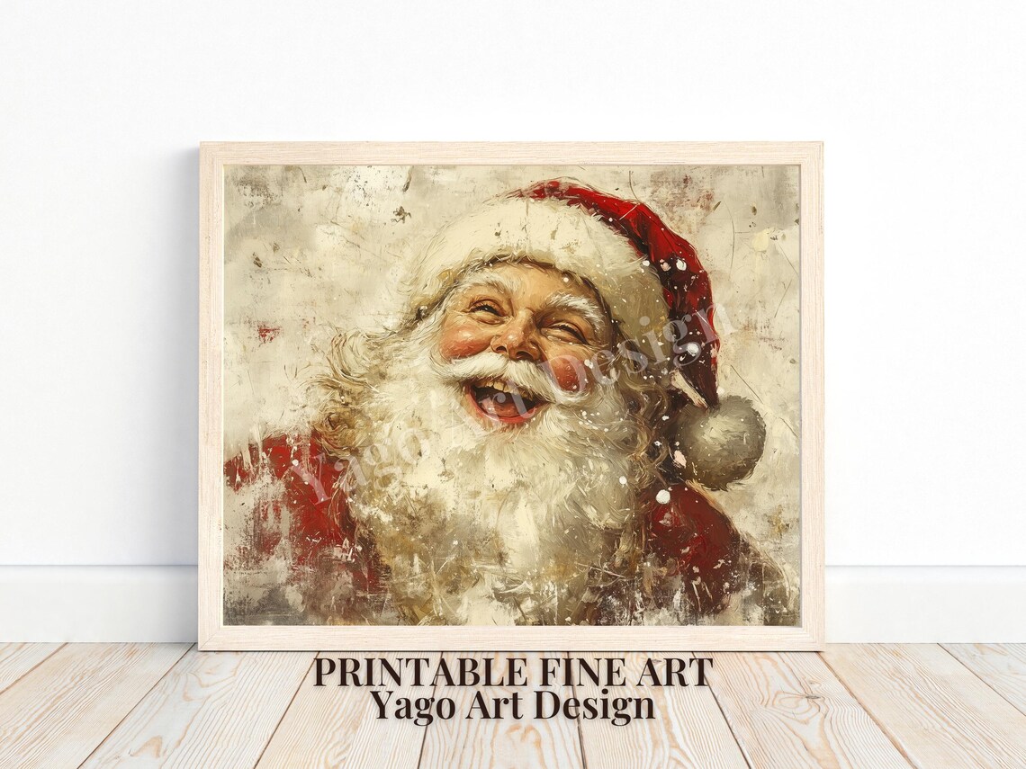 Jolly Laughing Santa Claus Vintage Christmas Portrait Art Poster