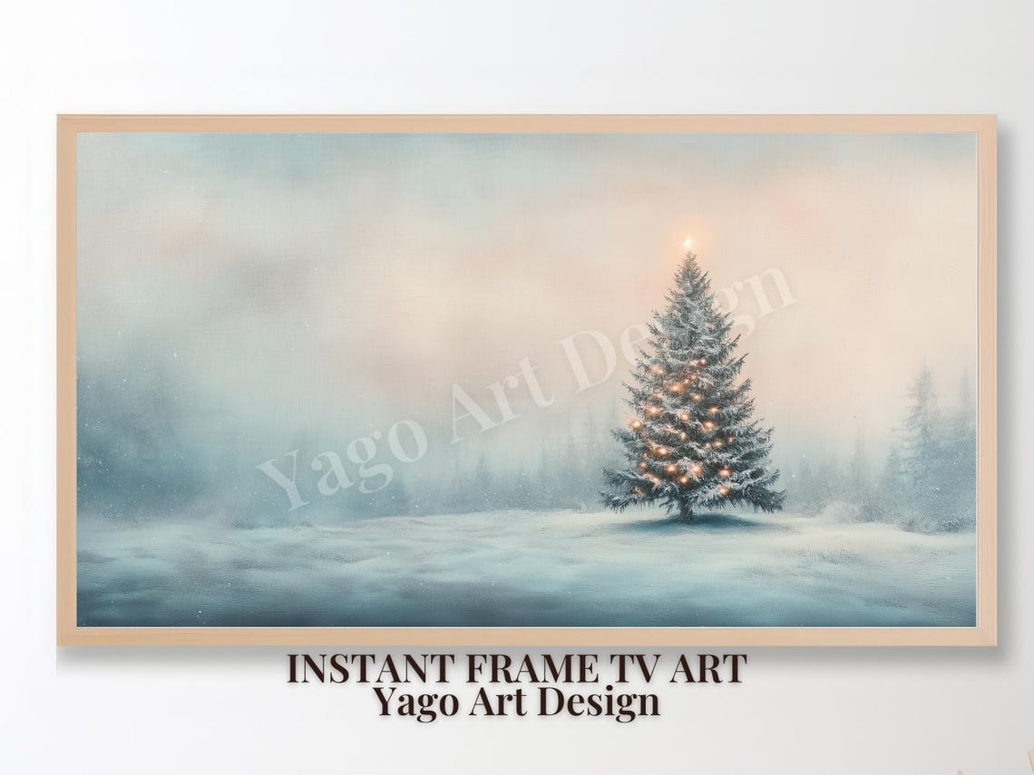 Snowy Christmas Tree Landscape Poster Winter Oil Painting Art