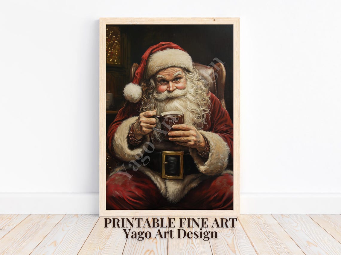 Santa Claus Drinking Hot Cocoa Cozy Armchair Christmas Poster