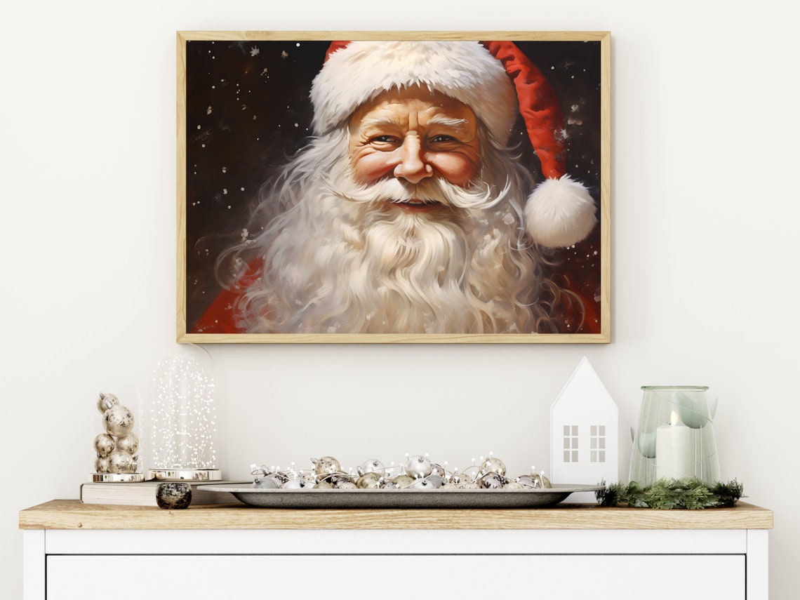 Smiling Santa Claus Close Up Portrait Vintage Christmas Wall Art - Image 3