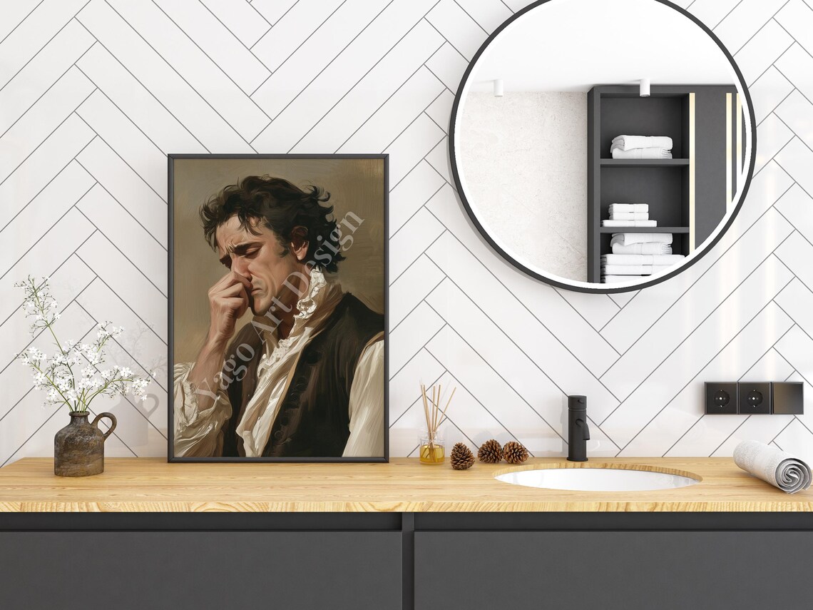 Classical Oil Painting Man Holding Nose Funny Toilet Humor Poster - Image 3
