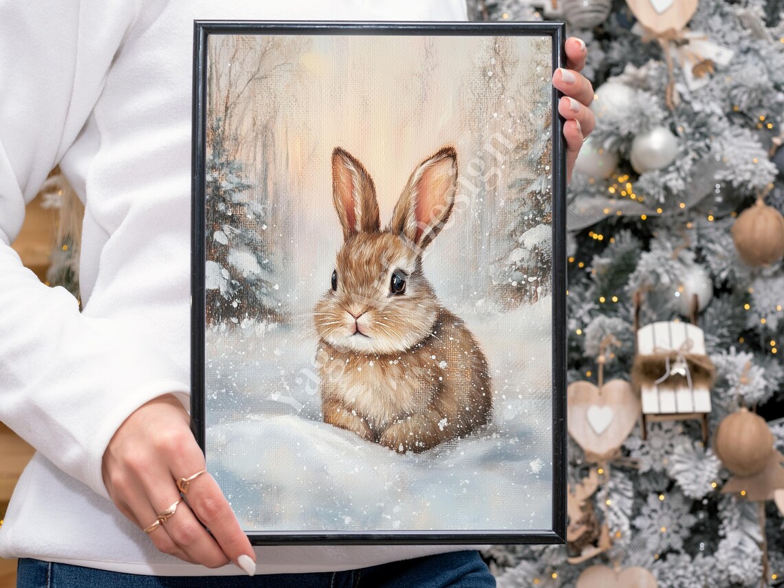 Bunny in Snowy Winter Forest Poster Cute Nursery Woodland Art - Image 4