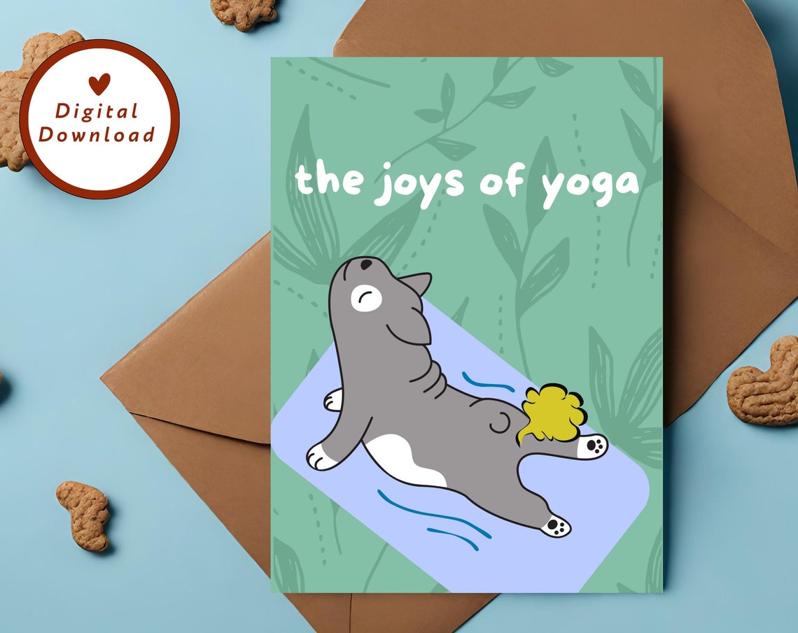 Dog Yoga Card Upward Dog Fart French Bulldog Yoga Farting Dog Card Funny Dog Card 5x7 Greeting Card Instant