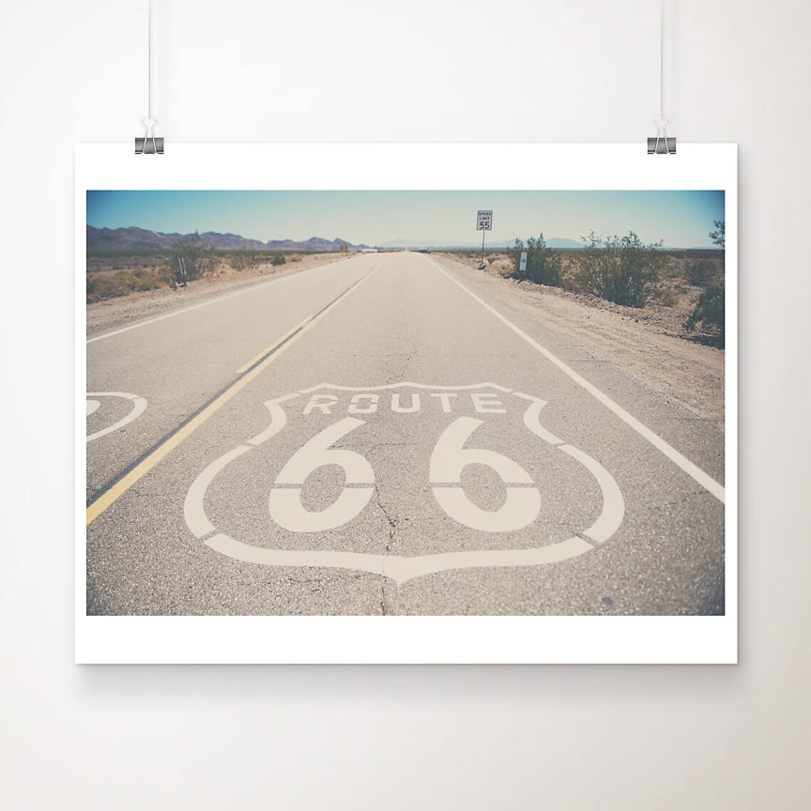 Route 66 Shield Painted Desert Road Americana Photo Travel Poster