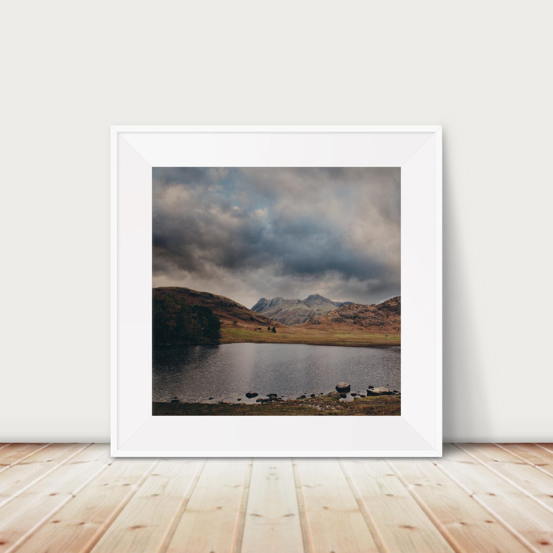Misty Mountain Lake Under Dramatic Clouds Landscape Photo Poster