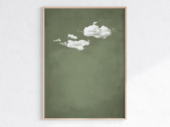 Sage Green Cloud Wall Art Minimalist Pastel Green Wall Art Abstract Art Print Vintage Cloud Artwork