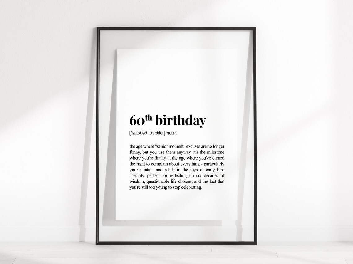 60th Birthday Definition Print, Sarcastic Dictionary Poster - Image 2