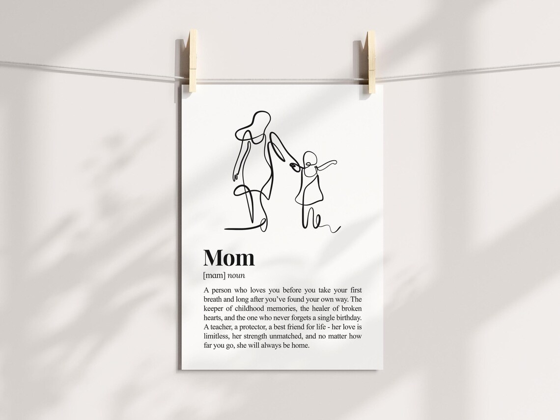 Mom Definition Line Art Mother Child Heartfelt Mothers Day Poster