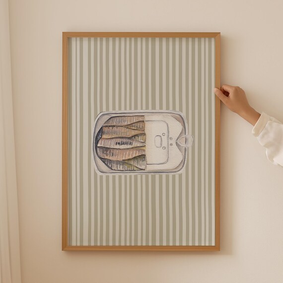Tinned Fish Print Sardines Painting Seafood Art Retro Fish Illustration Dining Room Art Prints Restaurant Wall Art