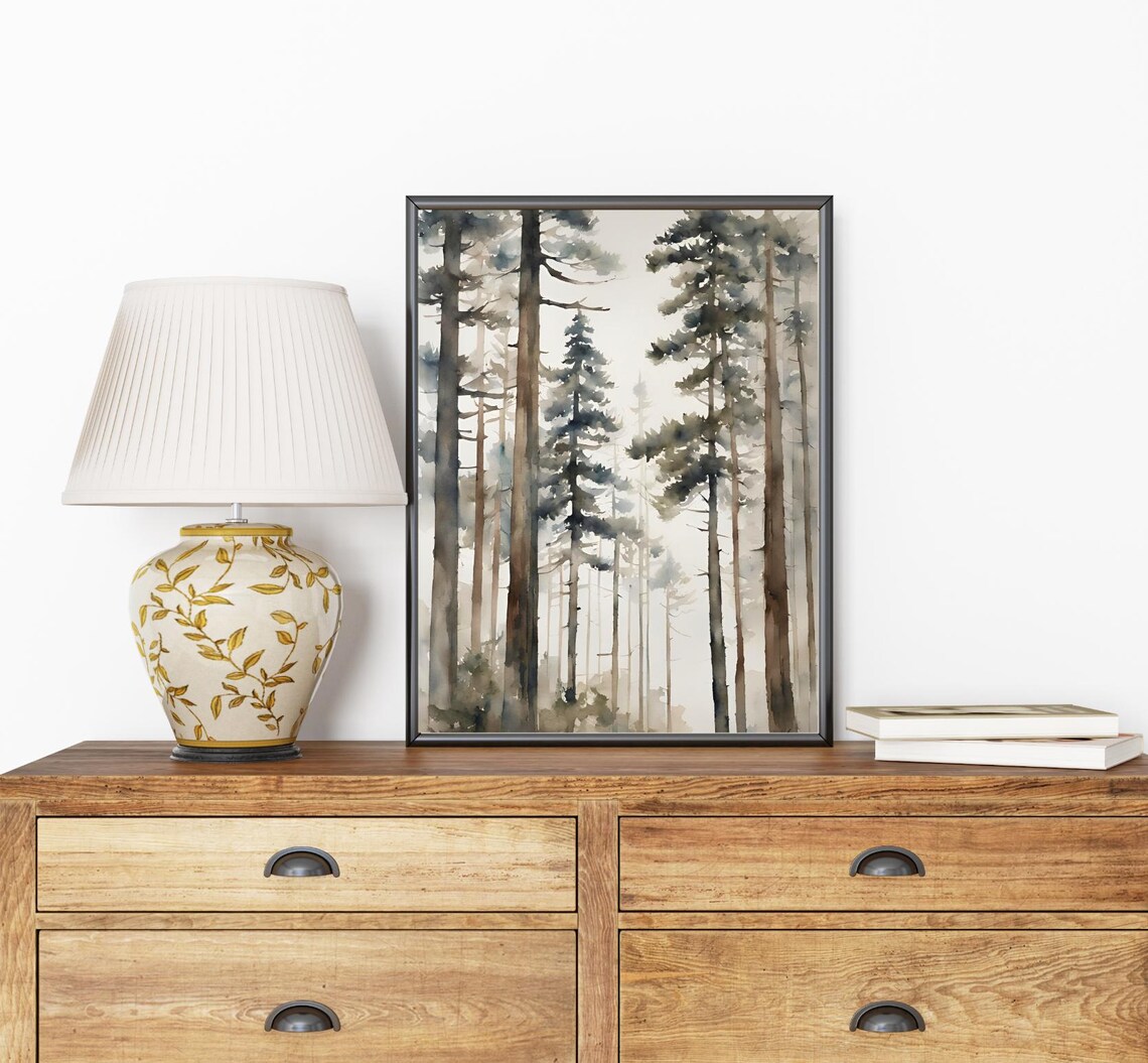 Pine Tree Painting, Rustic Forest Watercolor Art Print