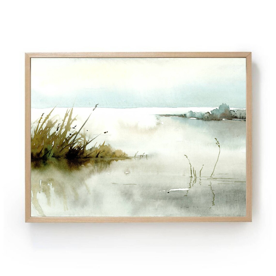 Watercolor Sunrise Lake Landscape Art Print