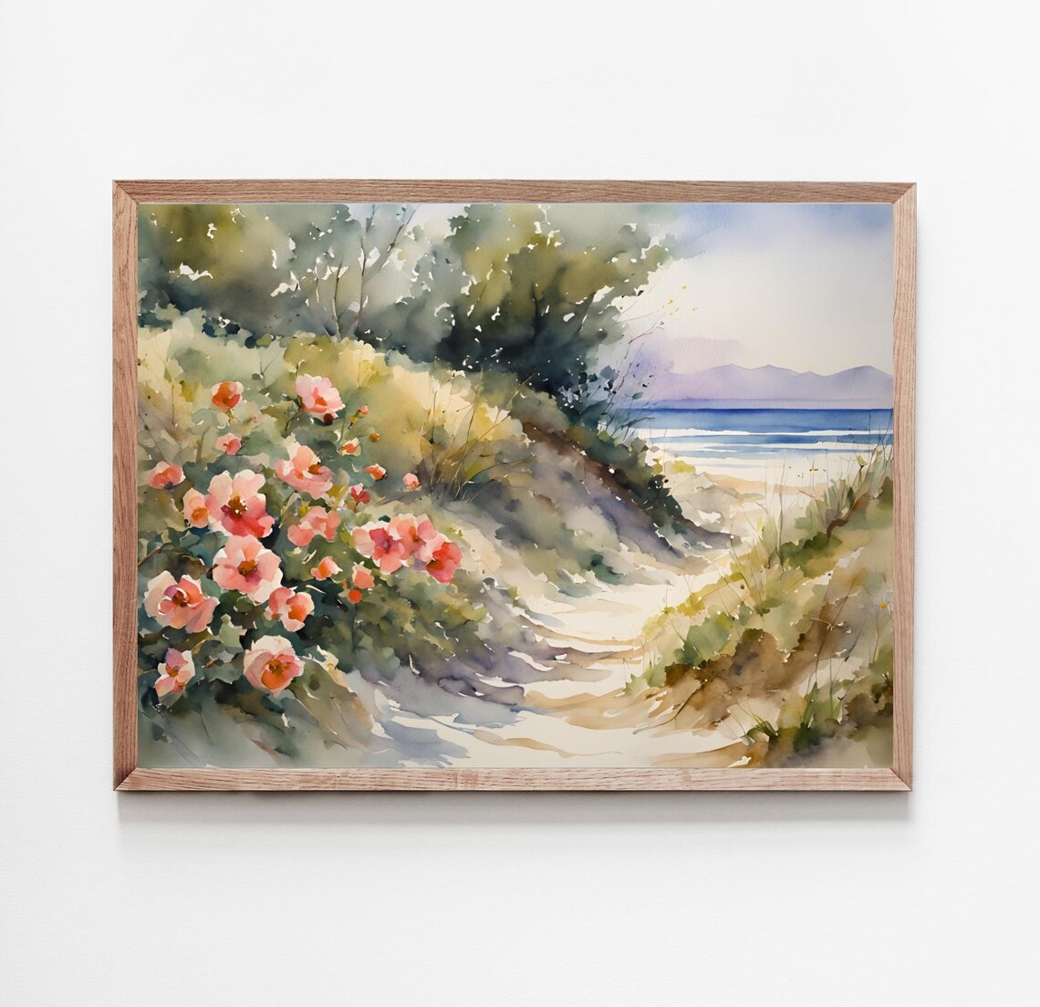 Cape Cod Wild Rose Beach Scene Art Print
