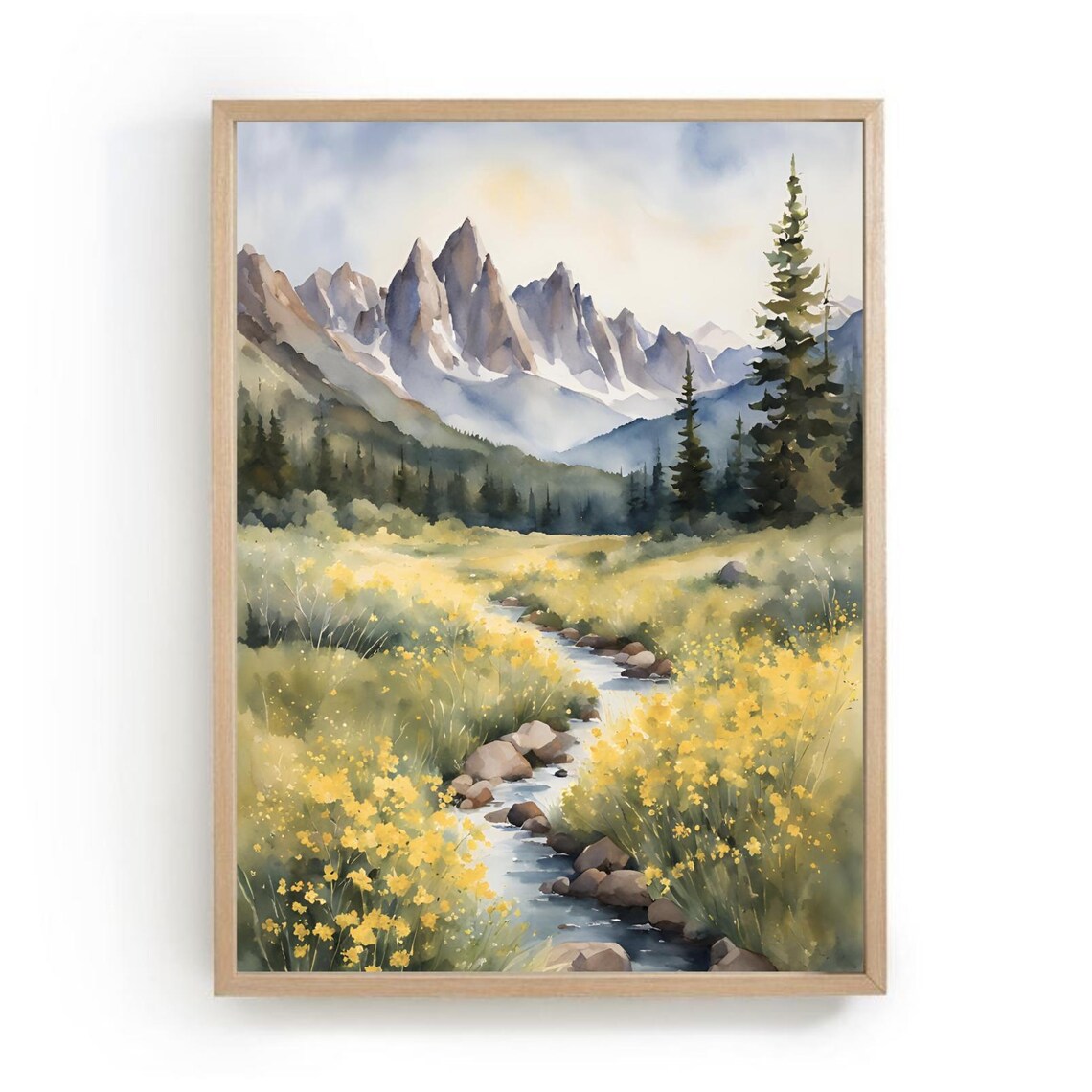 Mountain River Idaho Landscape Watercolor Art Print
