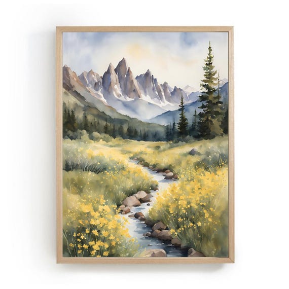 Mountain River Idaho Landscape Watercolor Art Print