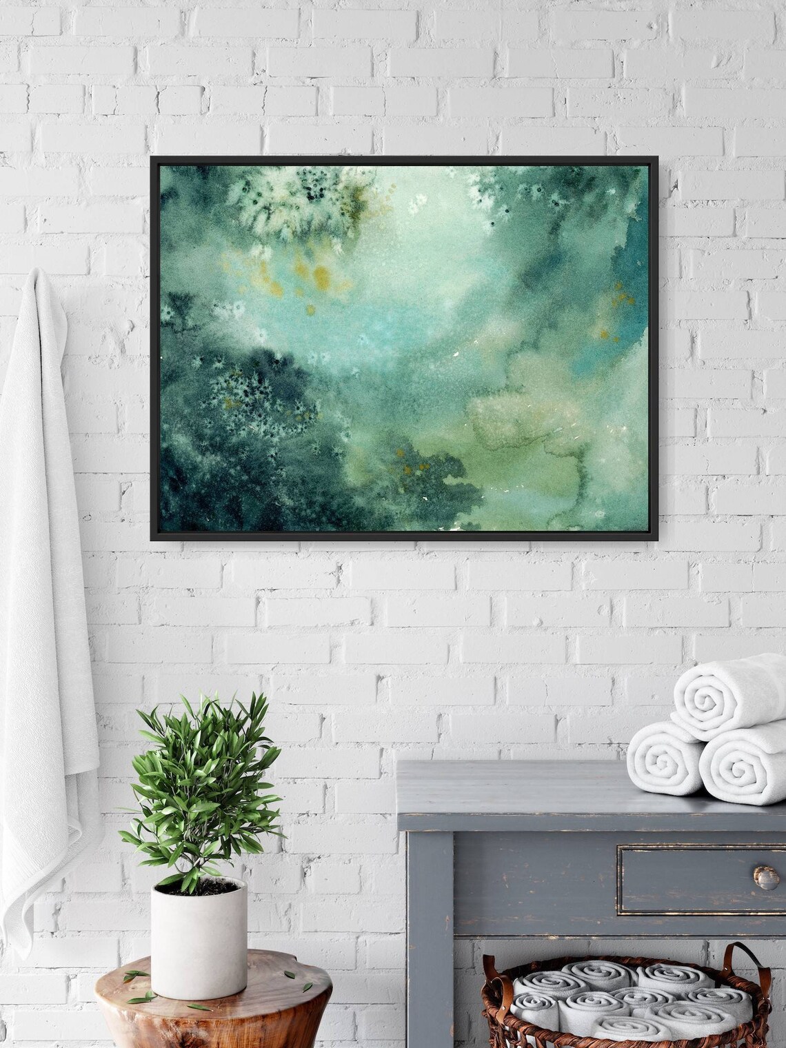 Abstract Ocean Painting, Watercolor Coastal Wall Art