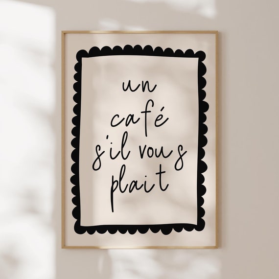 Coffee Wall Art Un Cafe Sil Vous Plait Retro Print French Typography Home Decor Cute Kitchen