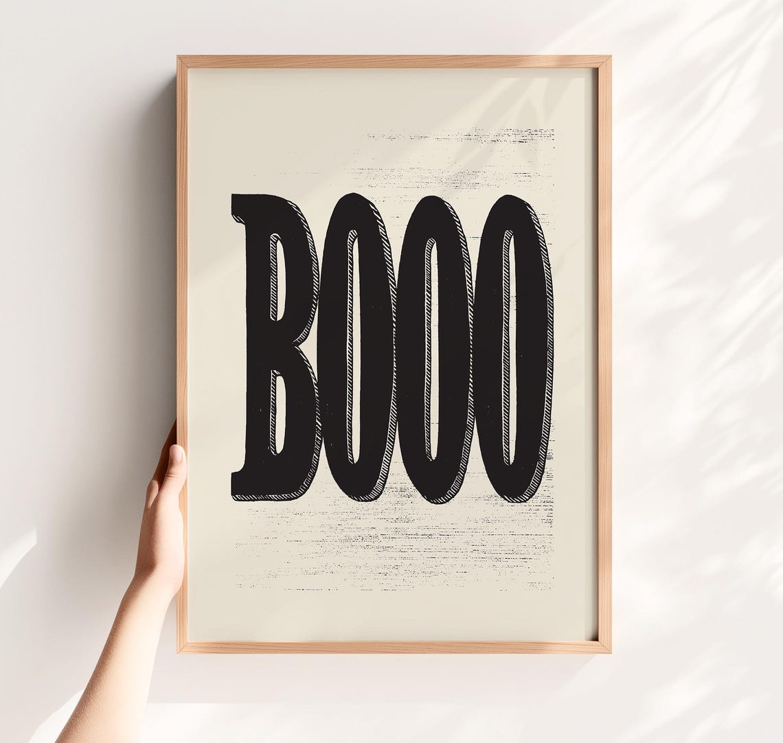 Handdrawn Booo Halloween Print Bold Typographic Spooky Wall Art